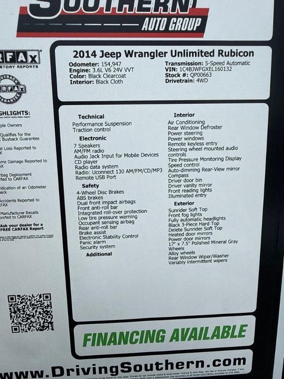 used 2014 Jeep Wrangler Unlimited car, priced at $16,897