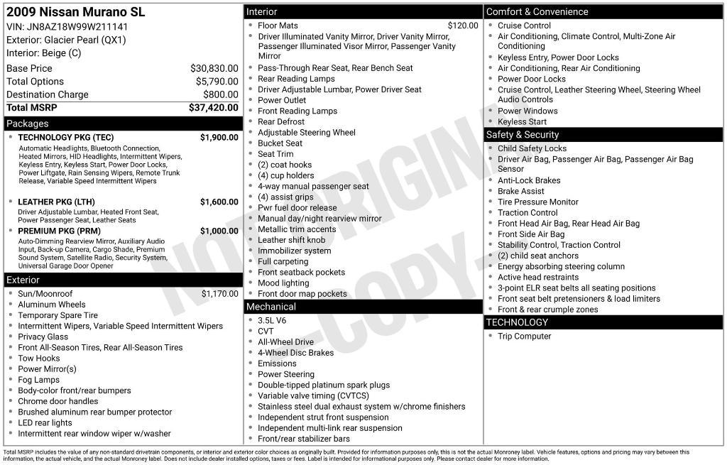 used 2009 Nissan Murano car, priced at $6,900