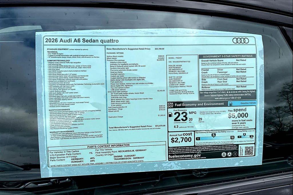 new 2026 Audi A6 car, priced at $72,670