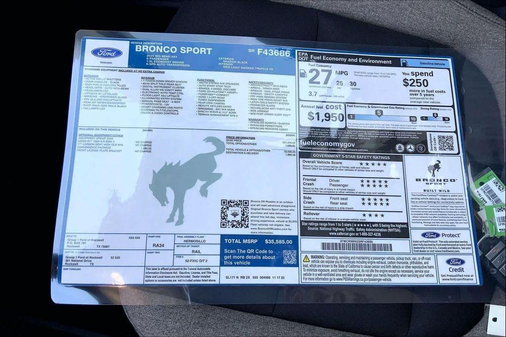 new 2025 Ford Bronco Sport car, priced at $31,734