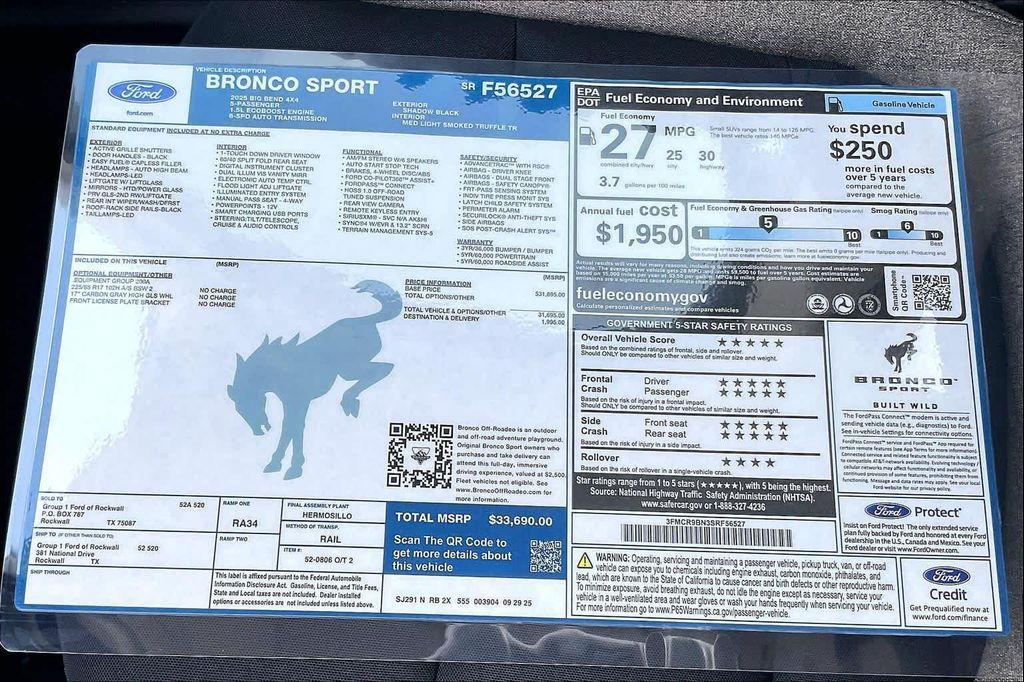 new 2025 Ford Bronco Sport car, priced at $29,996