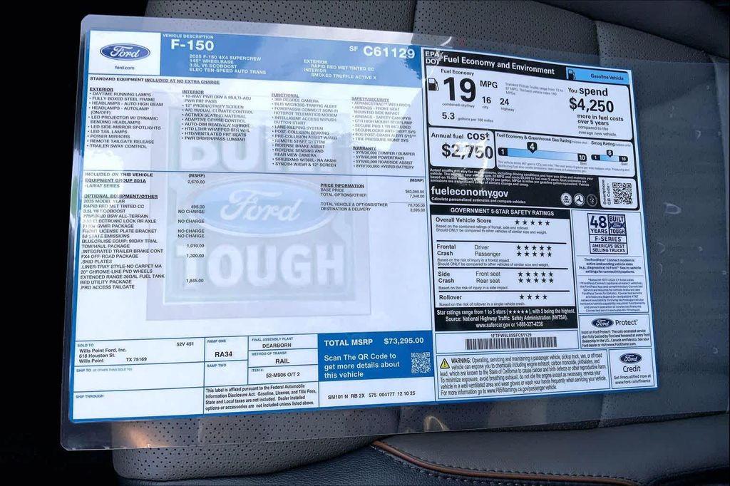 new 2025 Ford F-150 car, priced at $68,295