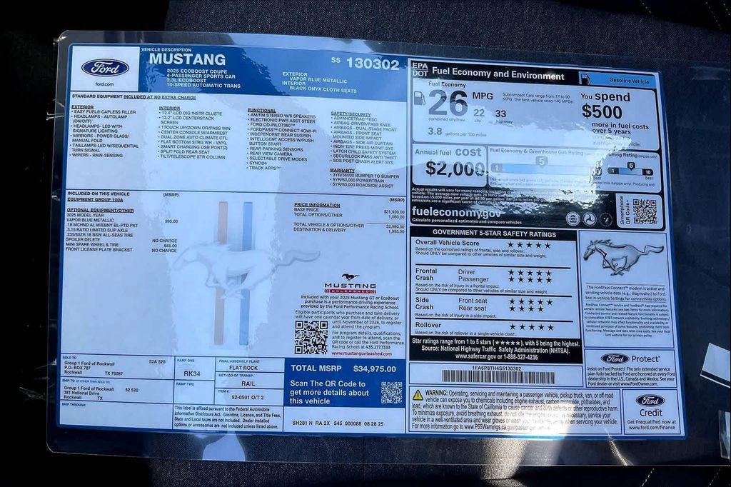 new 2025 Ford Mustang car, priced at $34,975