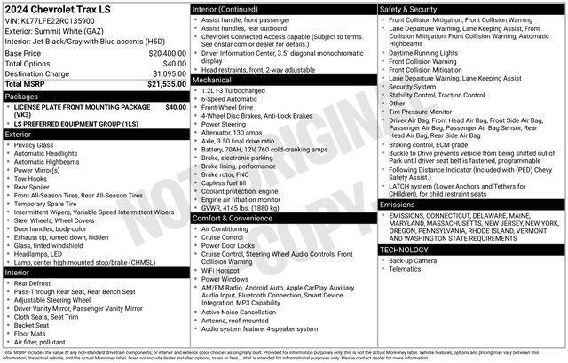 used 2024 Chevrolet Trax car, priced at $19,995
