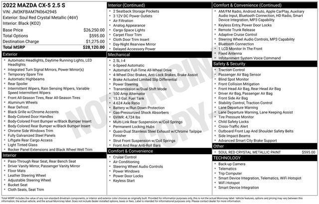 used 2022 Mazda CX-5 car, priced at $20,495