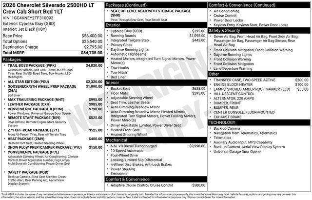 new 2026 Chevrolet Silverado 2500 car, priced at $76,710