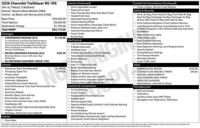 new 2026 Chevrolet TrailBlazer car, priced at $34,075