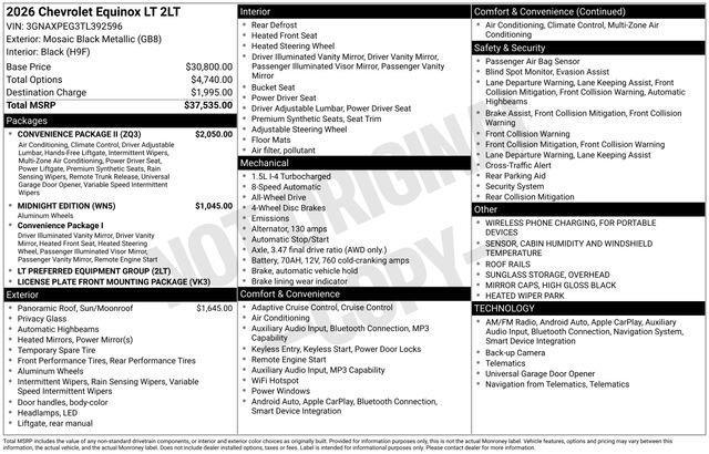 new 2026 Chevrolet Equinox car, priced at $35,876