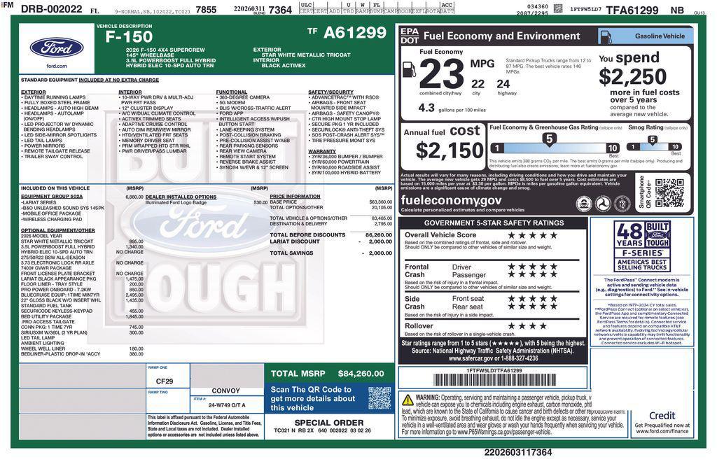 new 2026 Ford F-150 car, priced at $74,817