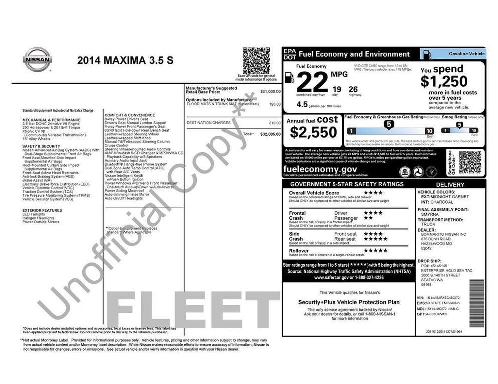 used 2014 Nissan Maxima car, priced at $9,901