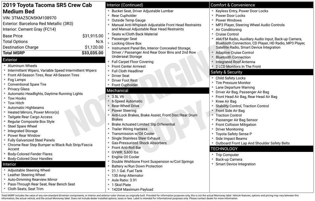 used 2019 Toyota Tacoma car, priced at $26,901