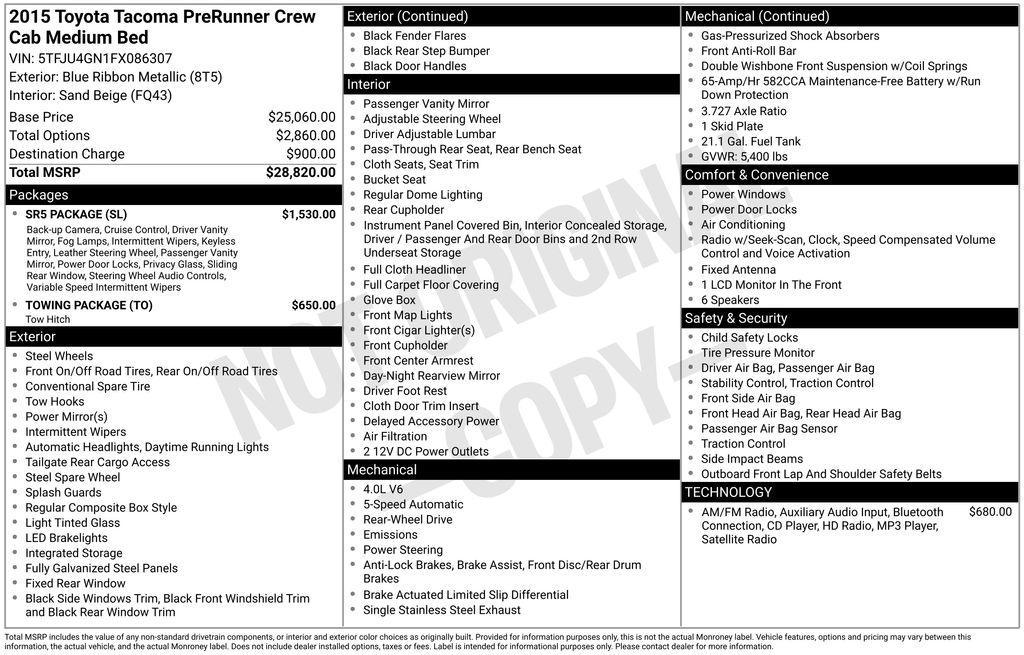 used 2015 Toyota Tacoma car, priced at $21,501