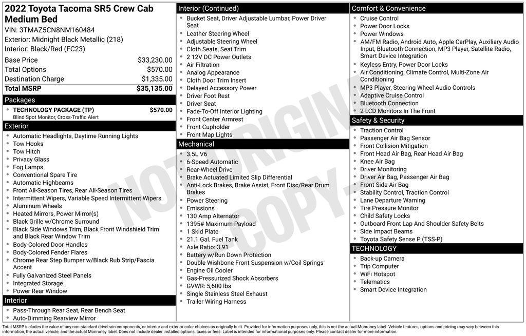 used 2022 Toyota Tacoma car, priced at $26,500
