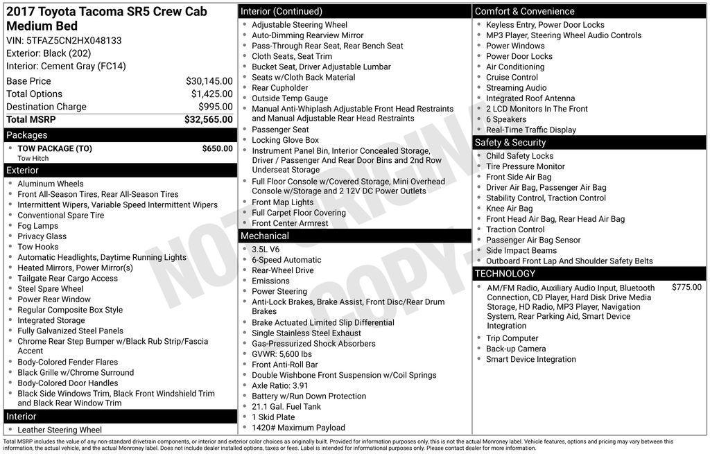 used 2017 Toyota Tacoma car, priced at $26,900