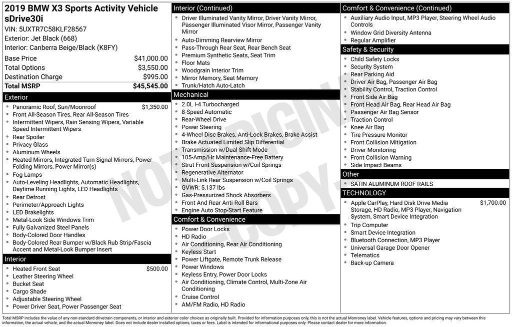 used 2019 BMW X3 car, priced at $14,900