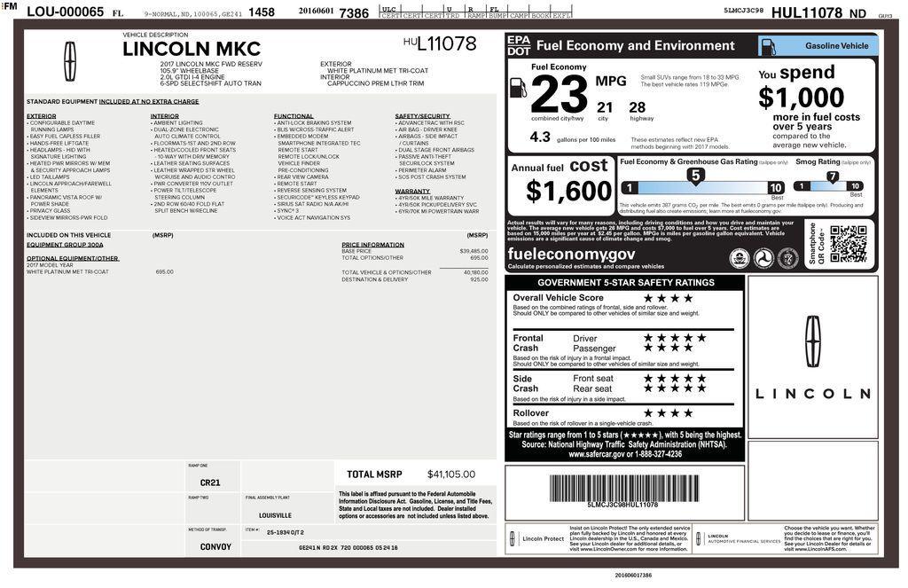 used 2017 Lincoln MKC car, priced at $15,500