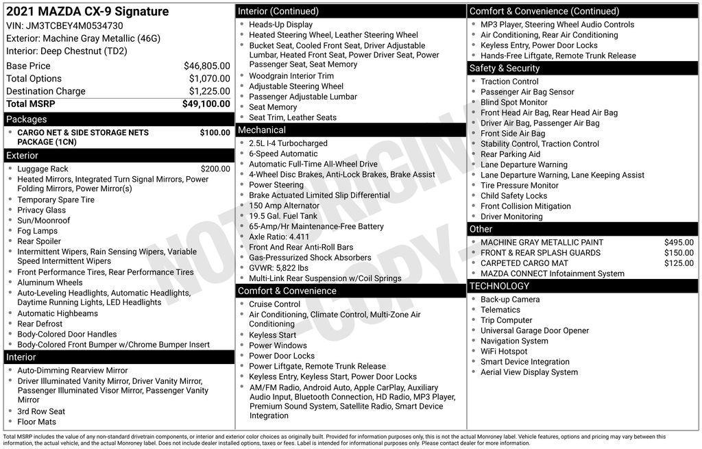 used 2021 Mazda CX-9 car, priced at $23,500