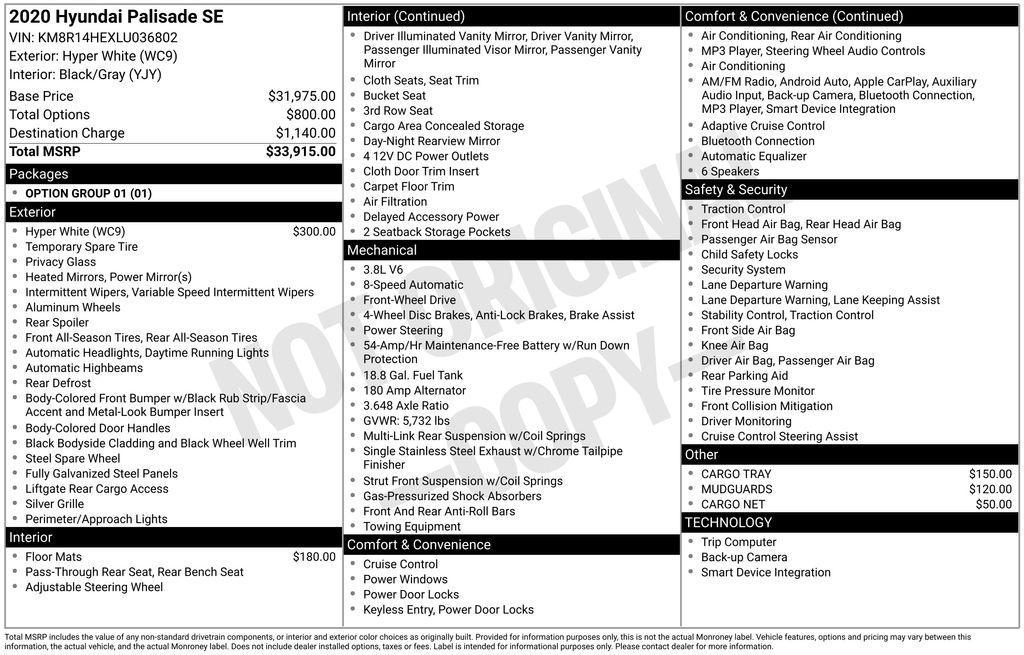 used 2020 Hyundai Palisade car, priced at $19,500