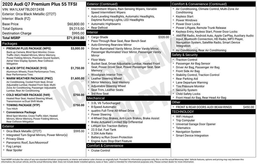 used 2020 Audi Q7 car, priced at $25,500