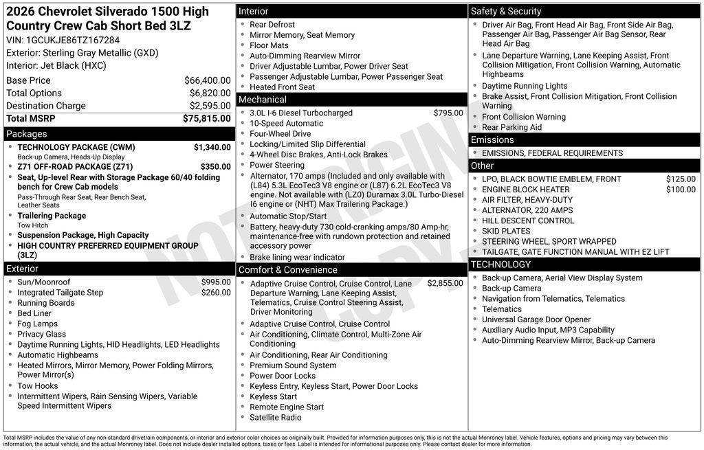 used 2026 Chevrolet Silverado 1500 car, priced at $66,750