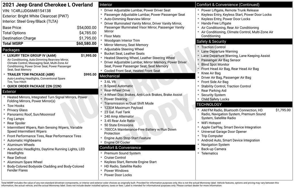 used 2021 Jeep Grand Cherokee L car, priced at $27,500