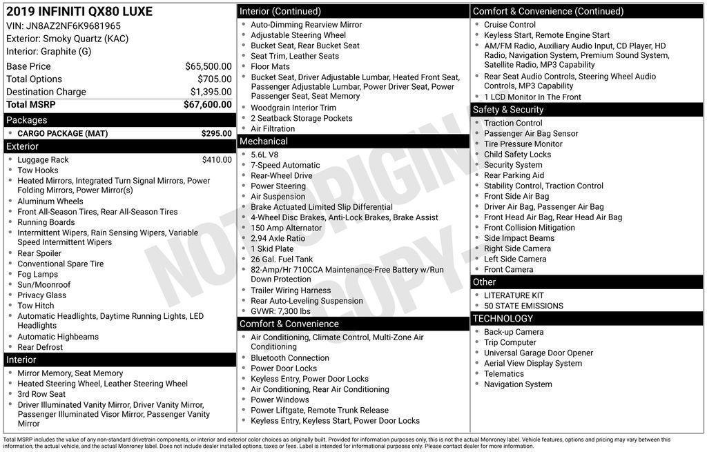 used 2019 INFINITI QX80 car, priced at $23,900