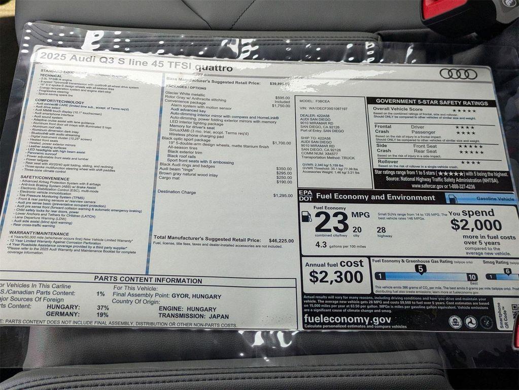 new 2025 Audi Q3 car, priced at $46,225