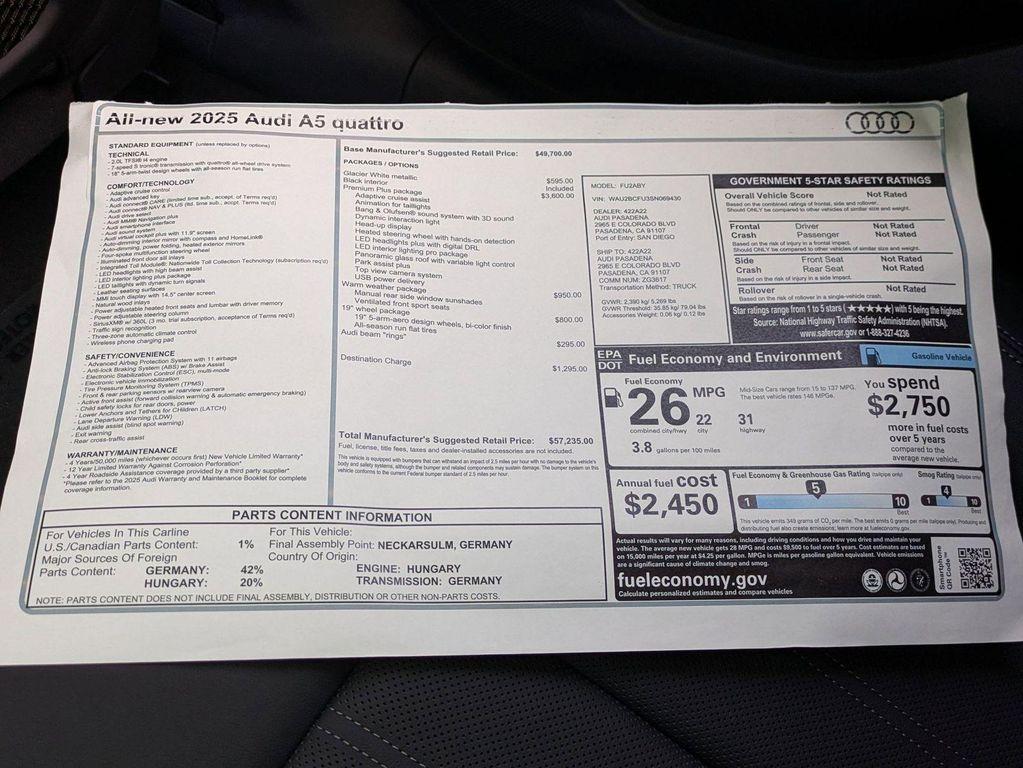 new 2025 Audi A5 car, priced at $50,995