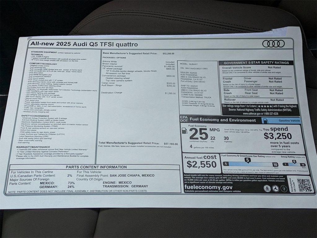 new 2025 Audi Q5 car, priced at $57,165