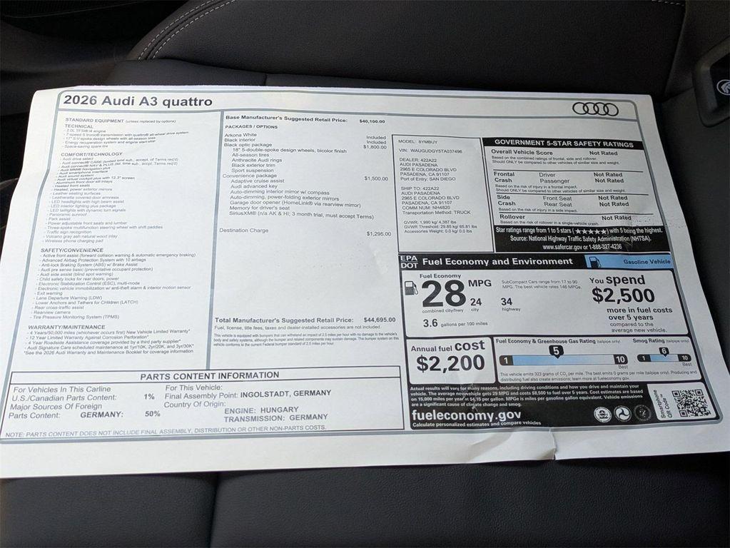 new 2026 Audi A3 car, priced at $44,695