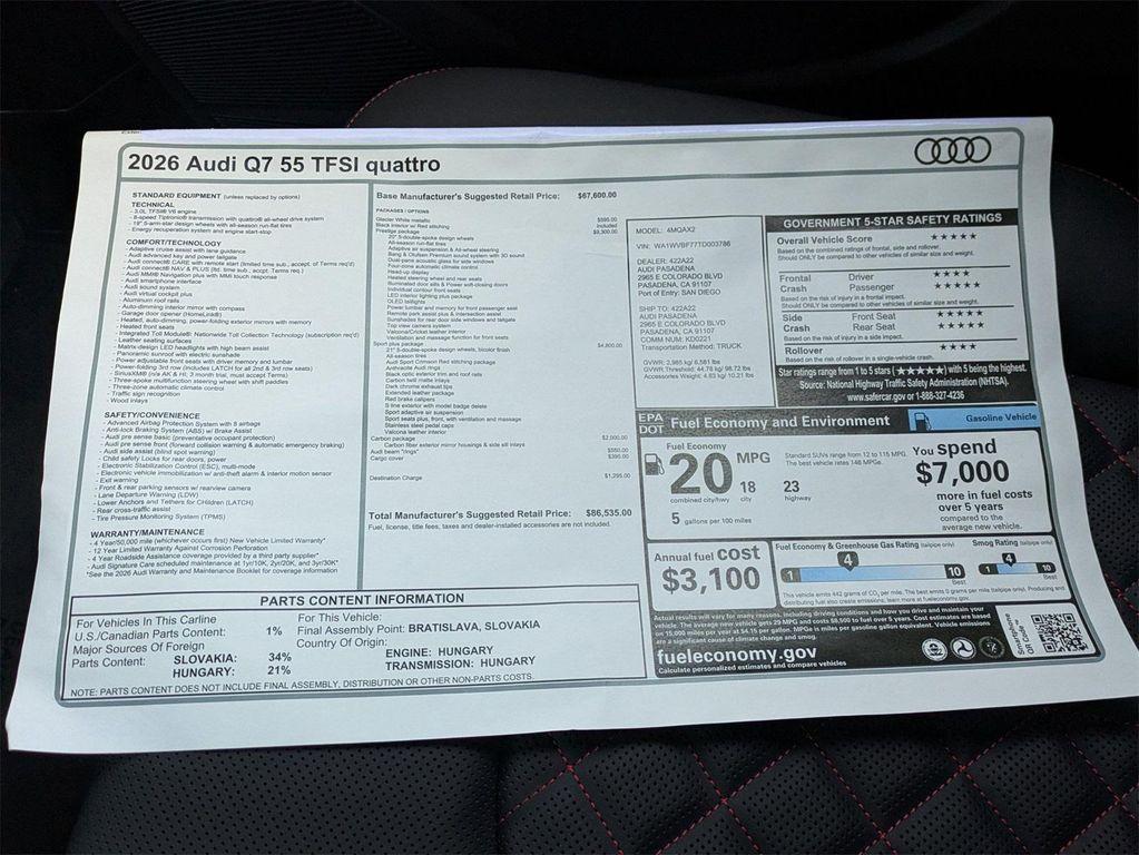 new 2026 Audi Q7 car, priced at $86,535