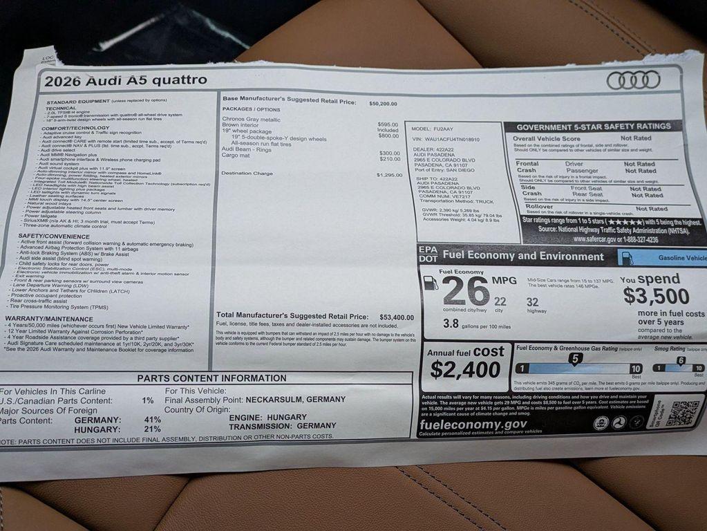 new 2026 Audi A5 car, priced at $53,400