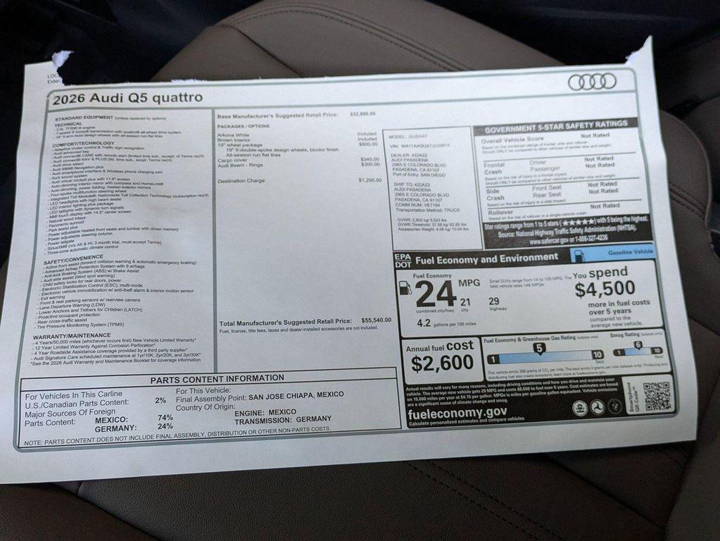 new 2026 Audi Q5 car, priced at $55,540