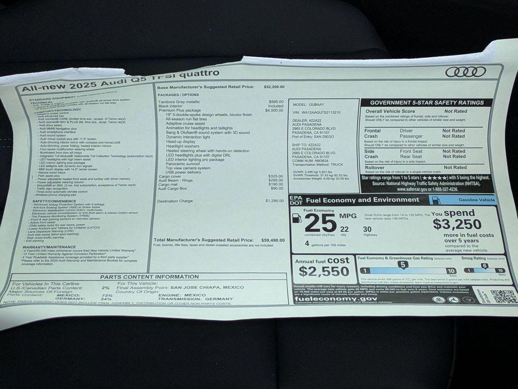 new 2025 Audi Q5 car, priced at $59,490