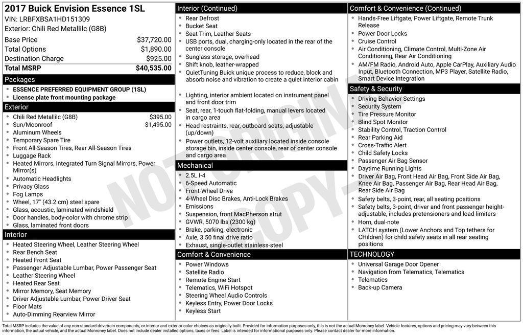 used 2017 Buick Envision car, priced at $15,850