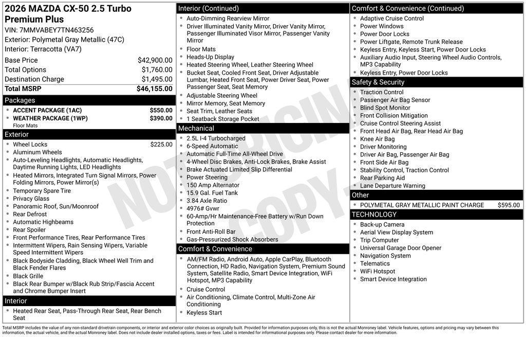 new 2026 Mazda CX-50 car, priced at $45,693
