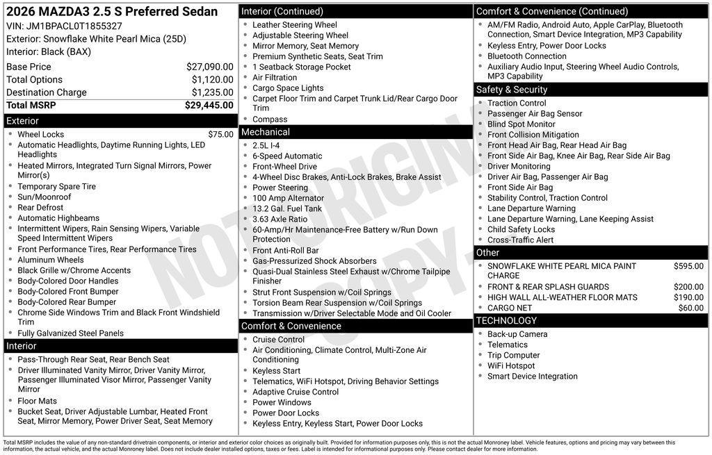 new 2026 Mazda Mazda3 car, priced at $27,945