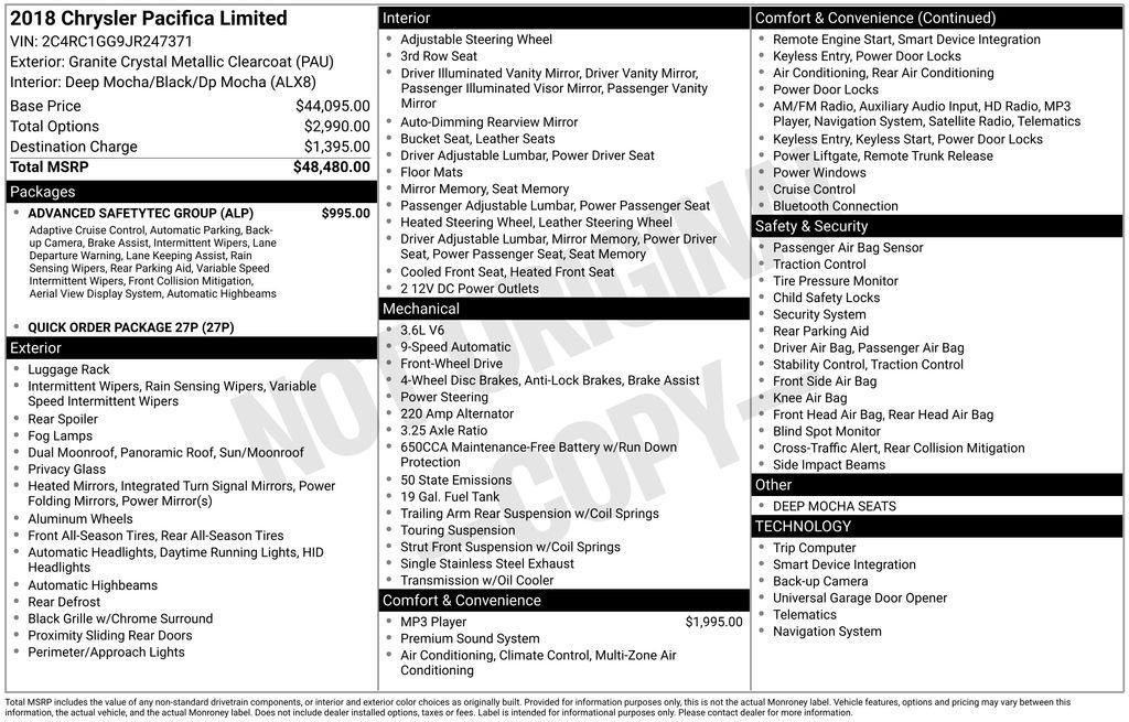 used 2018 Chrysler Pacifica car, priced at $10,500