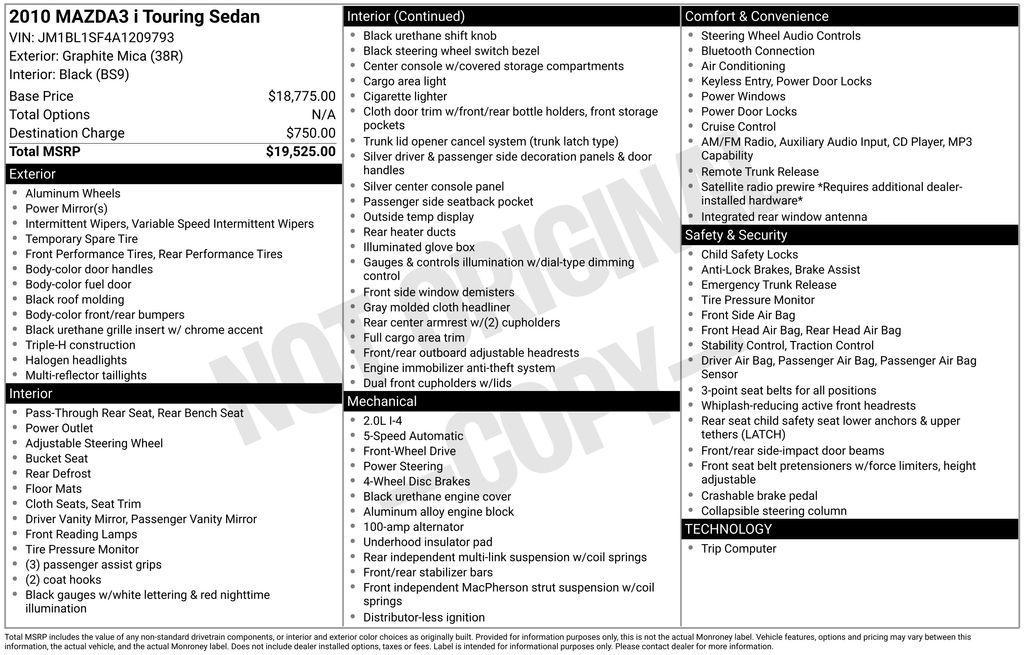 used 2010 Mazda Mazda3 car, priced at $6,400