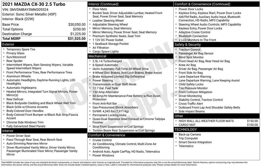 used 2021 Mazda CX-30 car, priced at $20,000