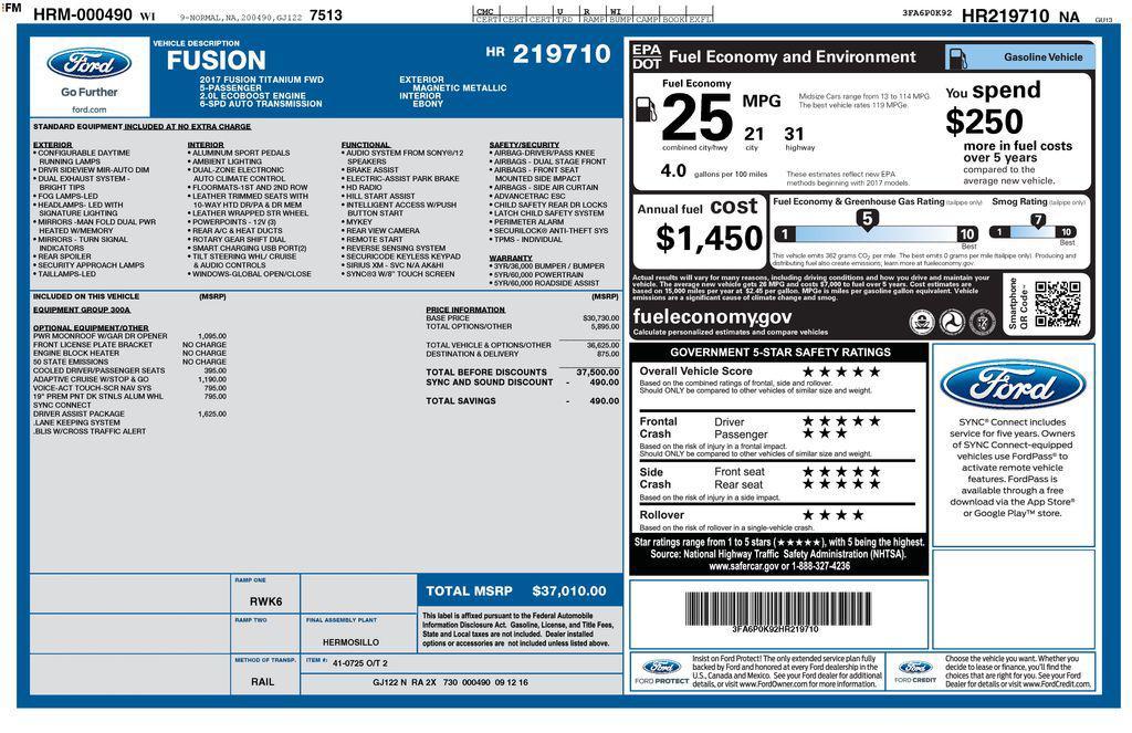 used 2017 Ford Fusion car, priced at $14,198