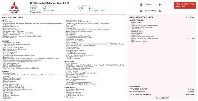 used 2019 Mitsubishi Outlander Sport car, priced at $9,505