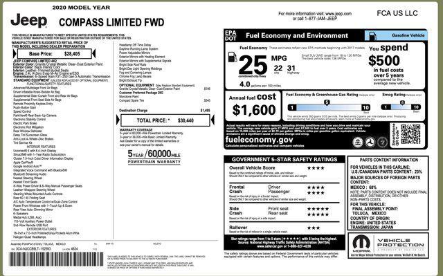 used 2020 Jeep Compass car, priced at $12,505