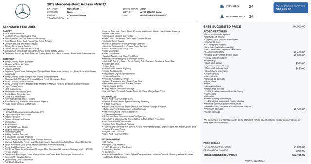 used 2019 Mercedes-Benz A-Class car, priced at $16,500