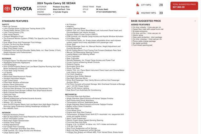 used 2024 Toyota Camry car, priced at $19,500