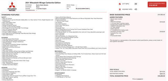 used 2021 Mitsubishi Mirage car, priced at $8,905