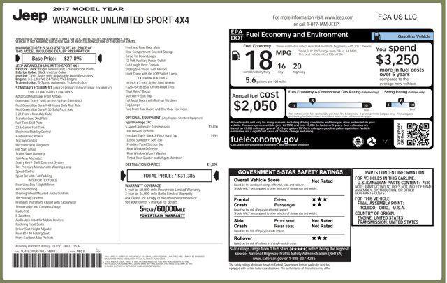 used 2017 Jeep Wrangler Unlimited car, priced at $15,000