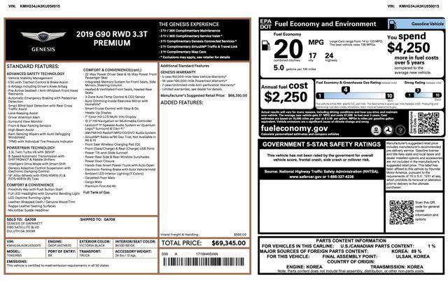 used 2019 Genesis G90 car, priced at $22,900