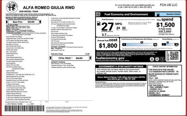 used 2020 Alfa Romeo Giulia car, priced at $15,000