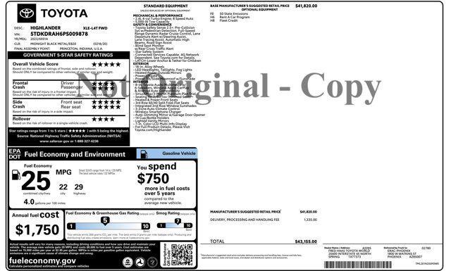 used 2023 Toyota Highlander car, priced at $27,905